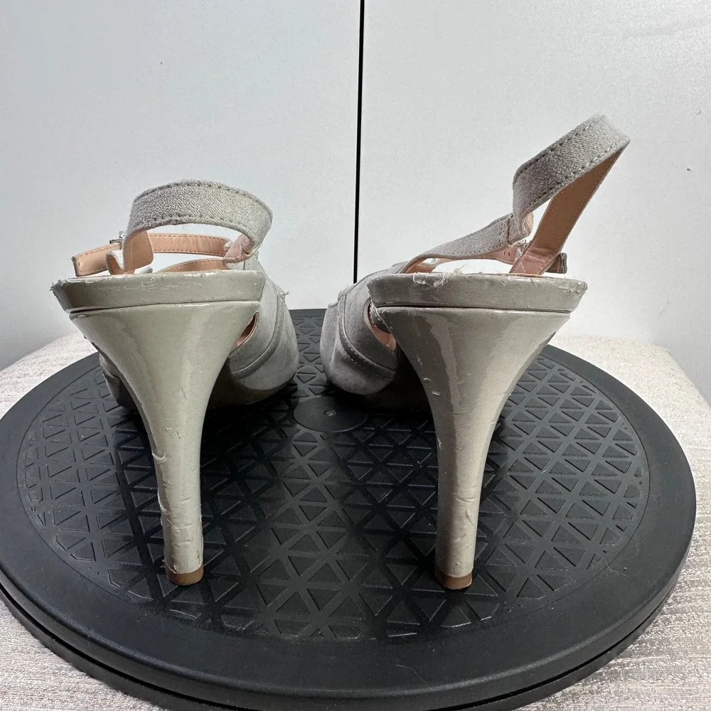 Franco Sarto Gray Suede Slingback Heels with Patent Accents Buckle Straps Sz 10M
